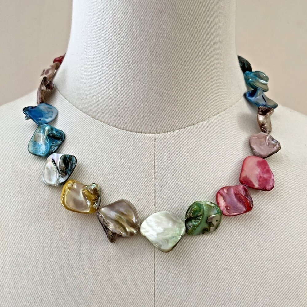 Athens Protasis Mother of Pearl Necklace Colorful Handmade 19" Greek Islands